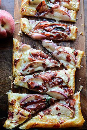 Brie Peach Prosciutto Honey Sage Pastry Pizza with Raspberry Balsamic Reduction | Food Styling and Photography Ashley Halas Photography Hamilton New Jersey
